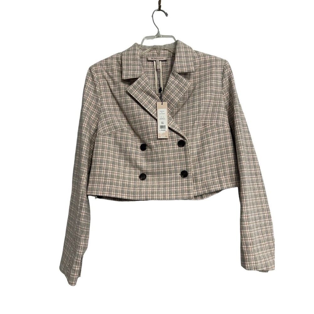 BCBGeneration Pink Grey Tweed Double Breasted Cropped NEW Blazer Size Small
